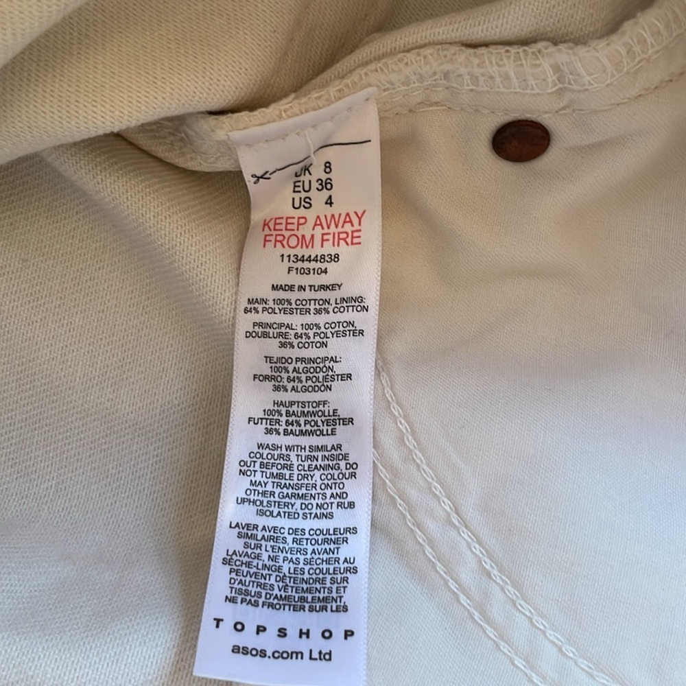 Topshop A-Line Denim High Rise Shorts Cream Off White Unfinished Hem 3.5” Inseam - Picture 11 of 14